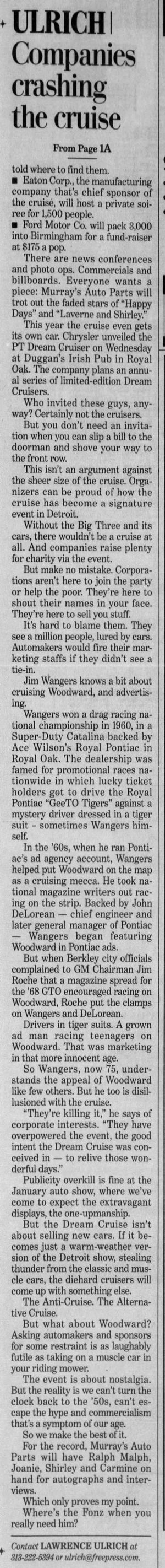 Royal Pontiac - Aug 2001 Article On Dream Cruise Part 2